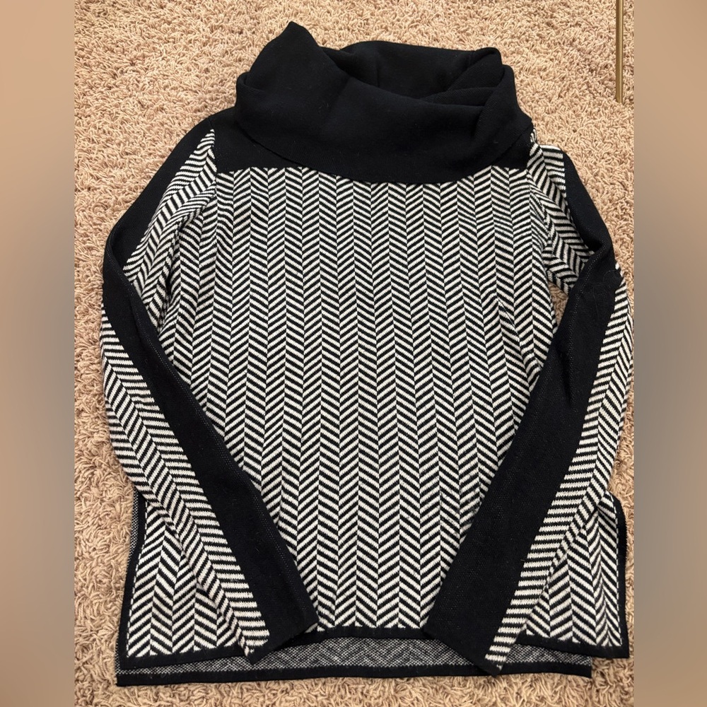 Cowl Neck Herringbone Pattern Sweater